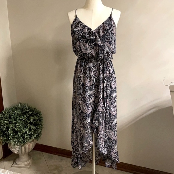 SUNDRESS blouson sundress Ruffled belted high low, casual vintage paisley Small - Picture 1 of 17